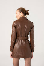 Load image into Gallery viewer, Women’s Chocolate Brown Sheepskin Leather Trucker Trench Coat
