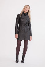 Load image into Gallery viewer, Women’s Black Sheepskin Leather Trench Coat
