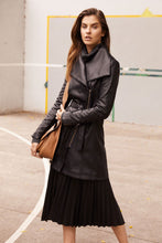 Load image into Gallery viewer, Women’s Black Sheepskin Leather Trench Coat
