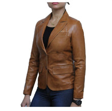 Load image into Gallery viewer, Women’s Tan Brown Sheepskin Leather Blazer
