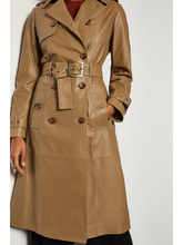 Load image into Gallery viewer, Women’s Tan Beige Sheepskin Leather Trench Coat
