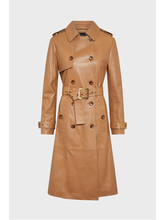 Load image into Gallery viewer, Women’s Tan Beige Sheepskin Leather Trench Coat
