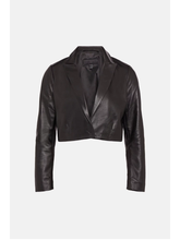 Load image into Gallery viewer, Women’s Black Sheepskin Leather Blazer Cropped Short Fit
