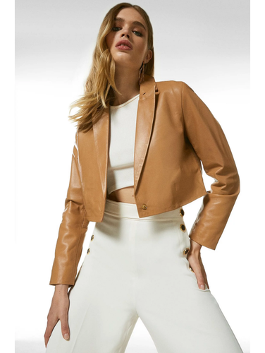 Sheepskin Leather Blazer Jacket - Cropped Leather Jacket