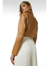 Load image into Gallery viewer, Women’s Tan Beige Sheepskin Leather Blazer Cropped Short Fit

