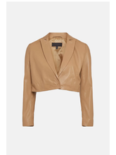 Load image into Gallery viewer, Women’s Tan Beige Sheepskin Leather Blazer Cropped Short Fit
