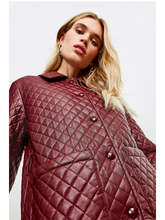 Load image into Gallery viewer, Women’s Wine Red Sheepskin Leather Trucker Coat
