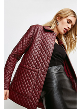 Load image into Gallery viewer, Women’s Wine Red Sheepskin Leather Trucker Coat

