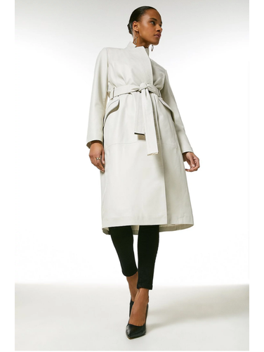 Women’s White Sheepskin Leather Trench Coat With Belt