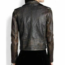 Load image into Gallery viewer, Women&#39;s Black Distressed Leather Biker Jacket
