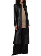 Load image into Gallery viewer, Women&#39;s Black Sheepskin Leather Trench Coat with Waist Belt
