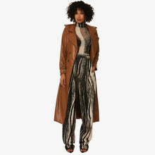 Load image into Gallery viewer, Women&#39;s Brown Sheepskin Long Leather Trench Coat
