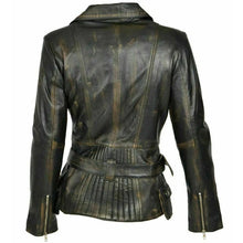 Load image into Gallery viewer, Women&#39;s Distressed Biker Motorcycle Leather Jacket
