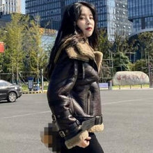 Load image into Gallery viewer, Women&#39;s Double Collar B3 RAF Aviator Bomber Jacket Shearling Coat
