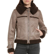 Load image into Gallery viewer, Women&#39;s Flight Aviator Pilot Shearling Sherpa Leather Jacket
