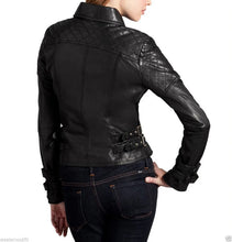 Load image into Gallery viewer, Women&#39;s Handmade Quilted Leather Moto Jacket
