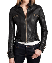 Load image into Gallery viewer, Women&#39;s Handmade Quilted Leather Moto Jacket

