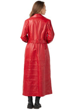 Load image into Gallery viewer, Women&#39;s Red Leather Double Breasted Trench Coat
