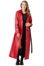 Load image into Gallery viewer, Women&#39;s Red Leather Double Breasted Trench Coat
