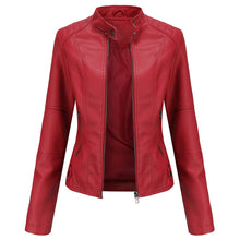 Load image into Gallery viewer, Women&#39;s Red Leather Moto Biker Zipper Jacket
