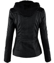 Load image into Gallery viewer, Women&#39;s Stylish Hooded Black Leather Biker Jacket
