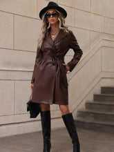 Load image into Gallery viewer, Women&#39;s Vintage Brown Leather Trench Coat
