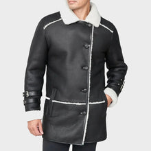 Load image into Gallery viewer, black shearling coat with white fur
