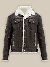 Load image into Gallery viewer, Men Black Shearling Leather Jacket
