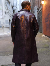 Load image into Gallery viewer, Men&#39;s Jared Leto Joker Purple Crocodile Textured Leather Trench Coat
