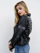 Load image into Gallery viewer, Women&#39;s Studded Biker Skull Samara Weaving Guns Akimbo Leather Jacket

