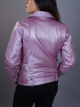 Load image into Gallery viewer, Women&#39;s Moto Genuine Leather Pink Metallic Biker Leather Jacket
