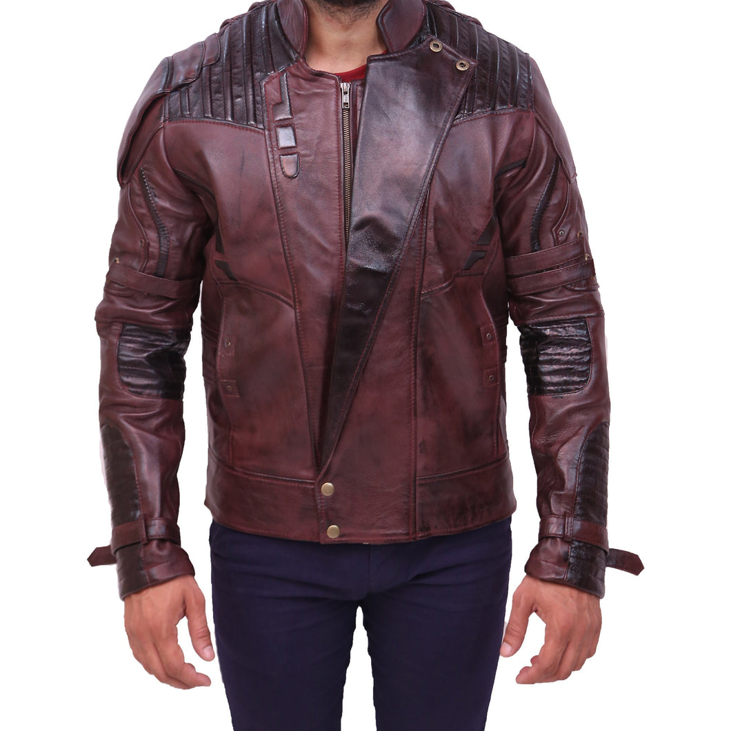 Mens Galaxy Biker Motorcycle Maroon Real Leather Mens Leather Jacket