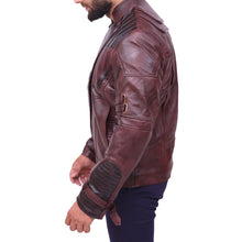 Load image into Gallery viewer, Mens Galaxy Biker Motorcycle Maroon Real Leather Mens Leather Jacket
