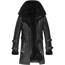 Load image into Gallery viewer, Mens Black Classic Fashion Long Style Leather Shearling Sheepskin Coat Fur Collar
