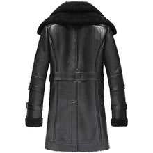 Load image into Gallery viewer, Mens Black Classic Fashion Long Style Leather Shearling Sheepskin Coat Fur Collar

