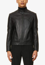 Load image into Gallery viewer, mens black leather perforated biker jacket
