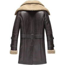 Load image into Gallery viewer, Mens Brown Classic Fashion Long Style Leather Shearling Sheepskin Coat Fur Collar
