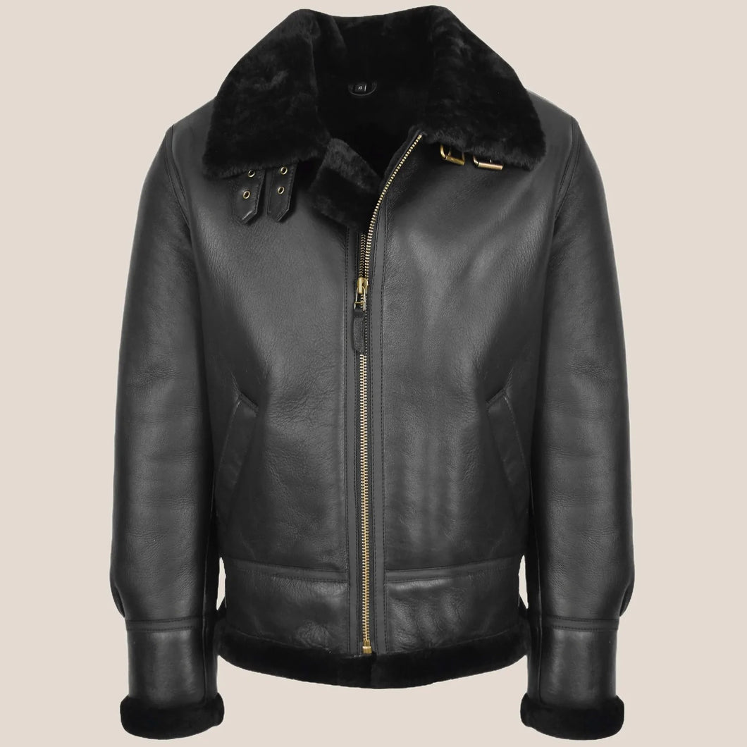 Classic Black B3 Sheepskin Leather Jacket - B3 Bomber Jacket