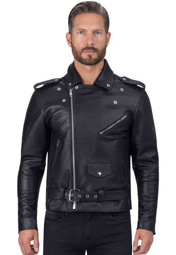 mens classic black leather biker jacket