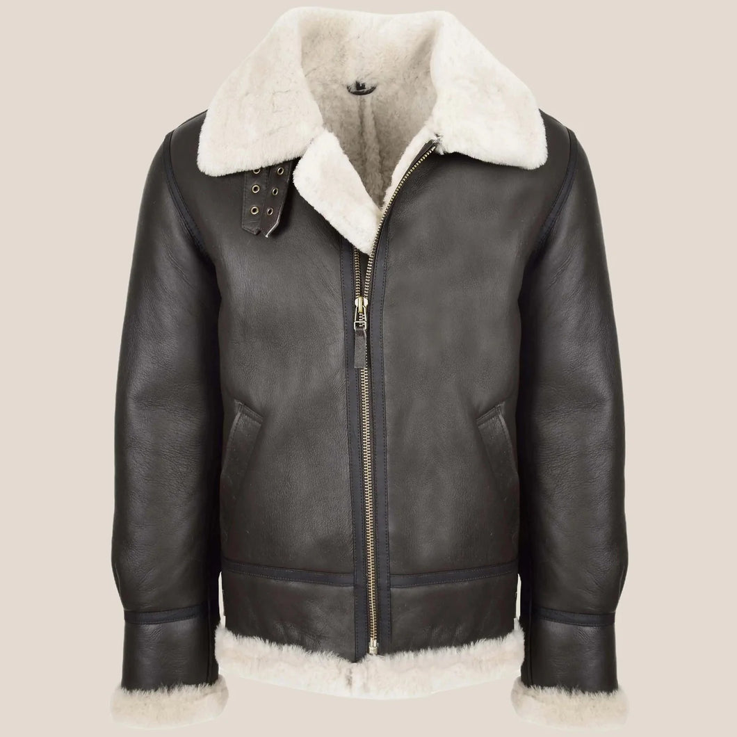 Classic Dark Brown B3 Sheepskin Leather Jacket - B3 Bomber Jacket