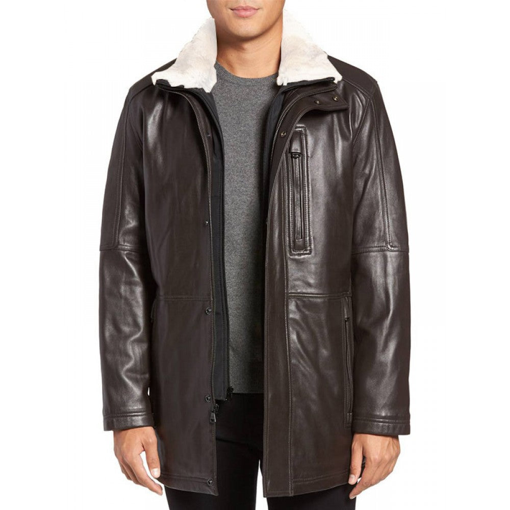 Dark Brown Sheepskin Fur Coat for Men