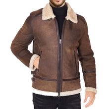 Load image into Gallery viewer, Rustic Brown Sheepskin Jacket with Faux Fur - Distressed Jacket
