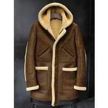 Load image into Gallery viewer, Mens Sheepskin Fur Long Leather Coat with Hood
