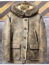 Load image into Gallery viewer, Men&#39;s Hooded Shearling Leather Bomber Jacket
