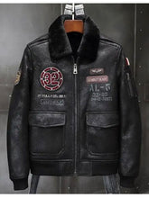 Load image into Gallery viewer, Men&#39;s Airforce Flight Embroidered Shearling Jacket - Classic Coat
