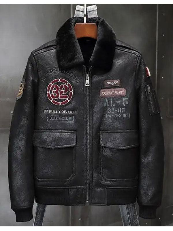 Embroidered Shearling Air Force Jacket - Air Force Jacket