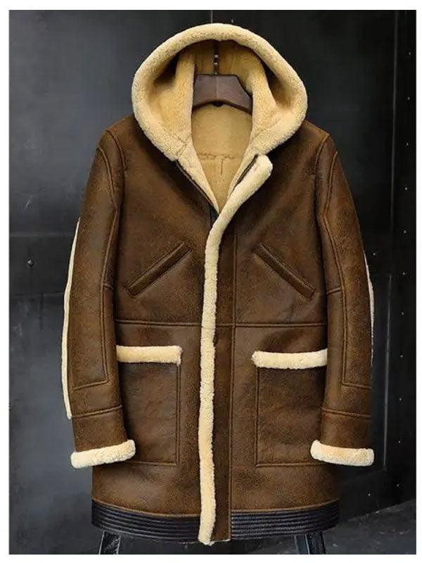 Hooded Sheepskin Shearling Leather Jacket