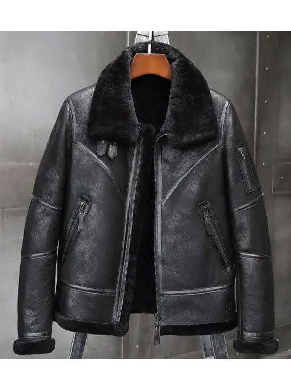 Men's Fur-Lined Leather Bomber Jacket