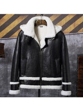 Load image into Gallery viewer, Men&#39;s Hooded Shearling Leather Bomber Jacket - Fur Coat
