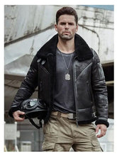 Load image into Gallery viewer, Men&#39;s Aviator Fur-Lined Leather Bomber Jacket - Winter Coat
